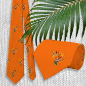 Bird of Paradise Flowers Patterned Oranje Stropdas