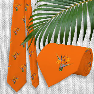 Bird of Paradise Flowers Patterned Oranje Stropdas