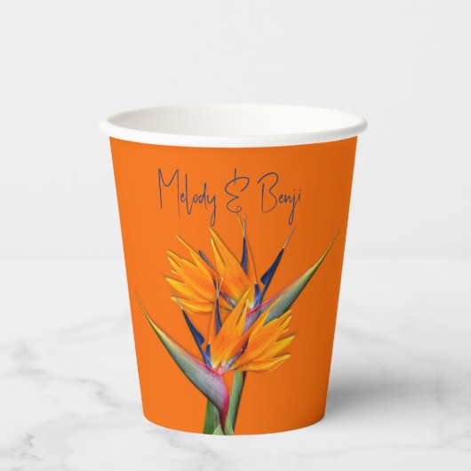 Bird of Paradise Flowers Sinaasappel Trouwdouche Papieren Bekers (Voorkant)