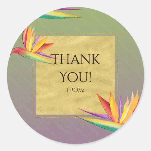 Bird of Paradise Gold Paarse & Groene bruiloft gun Ronde Sticker (Voorkant)