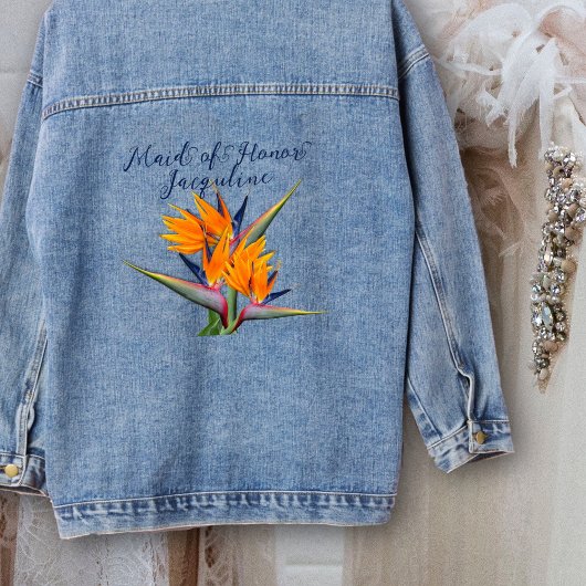 Bird of Paradise Maid of Honor Hawaiian Flowers Denim Jacket