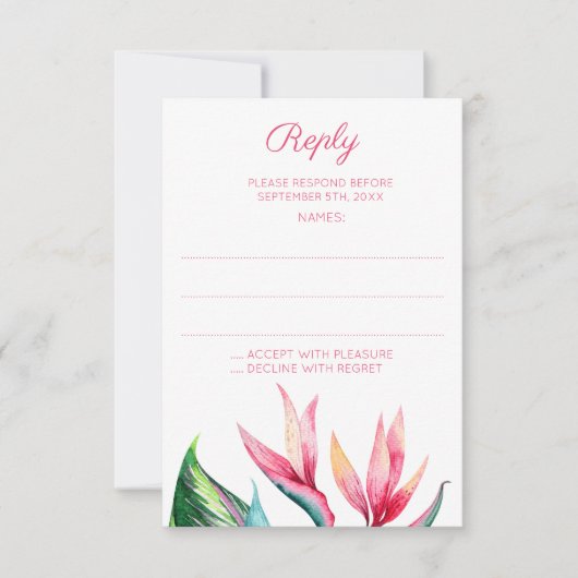 Bird of Paradise Monogram Trouwantwoord Kaarten RSVP Kaartje (Voorkant)