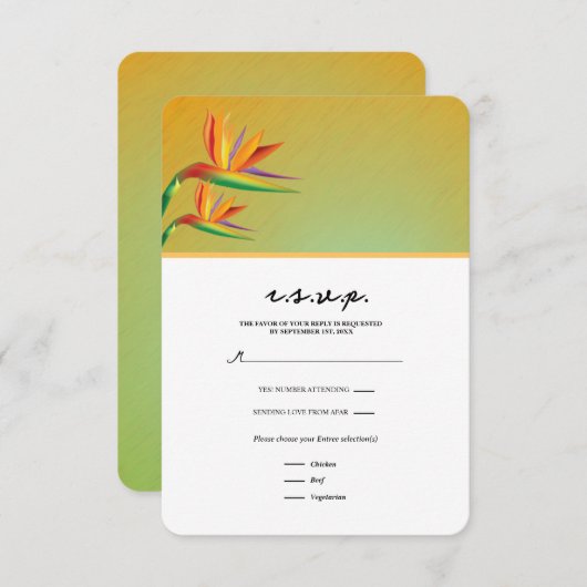 Bird of Paradise Tropical Floral RSVP-kaart RSVP Kaartje (Voorkant / Achterkant)