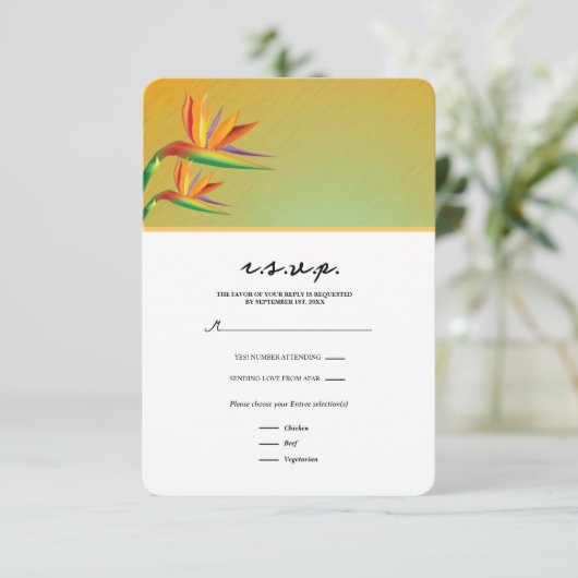 Bird of Paradise Tropical Floral RSVP-kaart RSVP Kaartje (Staand voorkant)