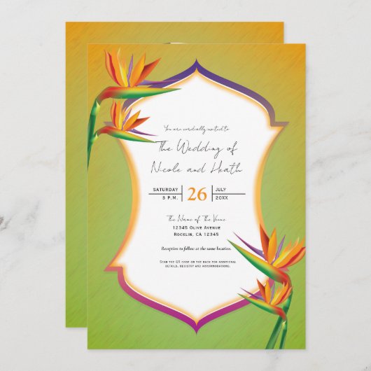Bird of Paradise Tropische bruiloft uitnodigingen (Voorkant / Achterkant)