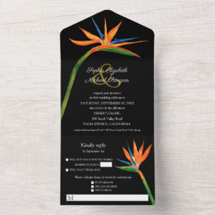 Bird of Paradise Watercolor Bruiloft All In One Uitnodiging