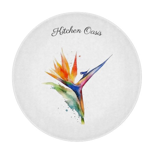 Bird of Paradise Watercolor, custom Snijplank (Voorkant)