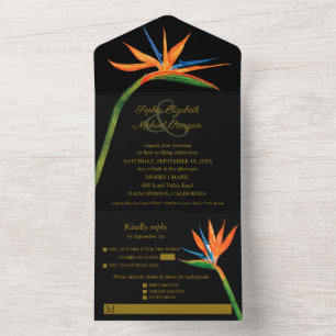 Bird of Paradise Watercolor Trouwdag All In One Uitnodiging