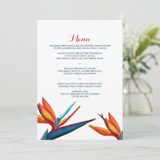 Bird of Paradise Waterverf huwelijksmenu Menu (Staand voorkant)