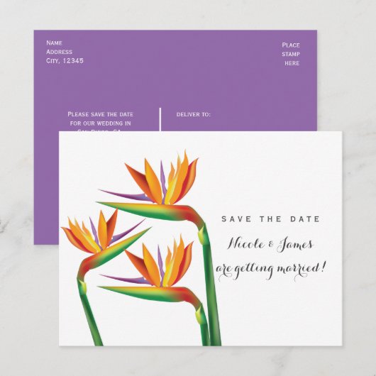 Bird of Paradise Wedding Save The Date Briefkaart (Voorkant / Achterkant)