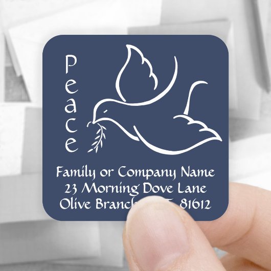 Bird of Peace Dove Navy Blue Retouradreslabels Vierkante Sticker