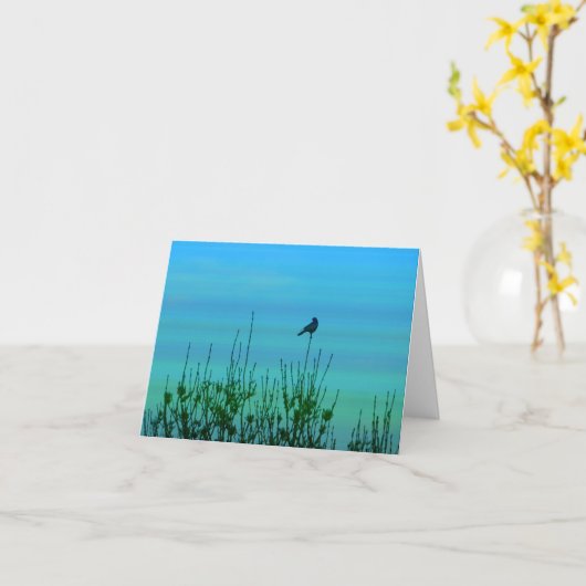 Bird on a Tree Silhouette Kaart (Gele Bloem)