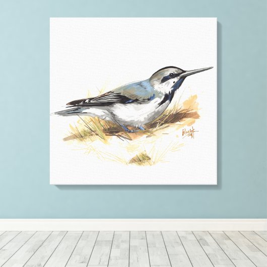bird on beach canvas afdruk (Insitu (Houten vloer))