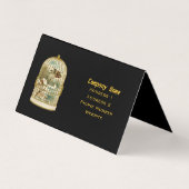 Bird on Branch in Gold Birdcage Winter Scene Zwart Visitekaartje (Achterkant)