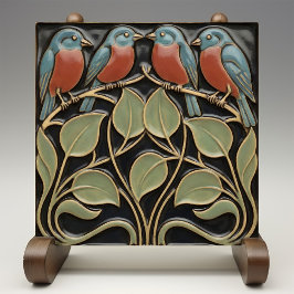 Bird on Flowers Art Deco Nouveau Wall Decor Tegeltje