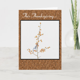 Bird op Berry een tak Thanksgiving Kaart