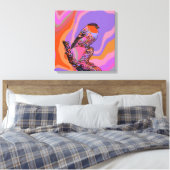 BIRD PAARS- EN PINKAFDRUKKEN OP STRETCHTE CANVAS AFDRUK (Insitu (Slaapkamer))