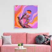 BIRD PAARS- EN PINKAFDRUKKEN OP STRETCHTE CANVAS AFDRUK (Insitu (Woonkamer))