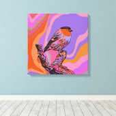 BIRD PAARS- EN PINKAFDRUKKEN OP STRETCHTE CANVAS AFDRUK (Insitu (Houten vloer))