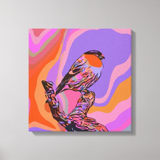 BIRD PAARS- EN PINKAFDRUKKEN OP STRETCHTE CANVAS AFDRUK (Voorkant)