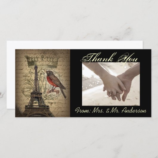 Bird Paris Eiffeltoren Bruiloft Bedankkaart (Voorkant / Achterkant)