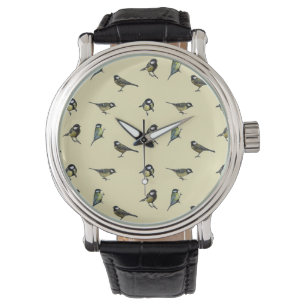 Bird Pattern Beige Pattern Horloge