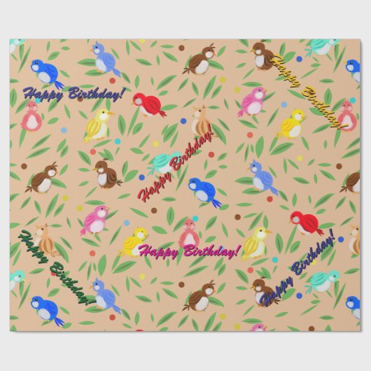 Bird Pattern Birthday Wrapping Paper Cadeaupapier (Vlak)