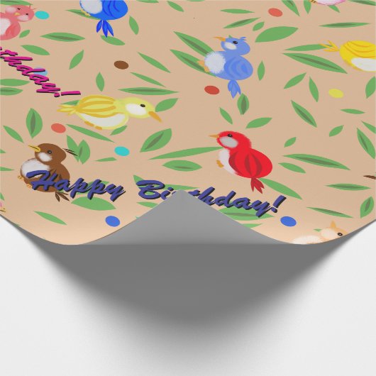 Bird Pattern Birthday Wrapping Paper Cadeaupapier (Hoek)
