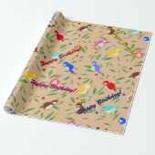 Bird Pattern Birthday Wrapping Paper Cadeaupapier (Uitgerold)