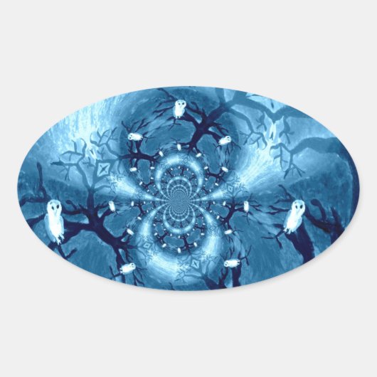 Bird Pattern Blue Tree Ownership Ovale Sticker (Voorkant)