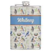 Bird Pattern Kingfisher, Blue Jay, Woodpecker Name Heupfles (Voorkant)