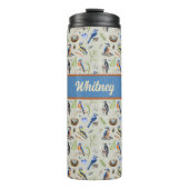 Bird Pattern Kingfisher, Blue Jay, Woodpecker Name Thermosbeker (Voorkant)
