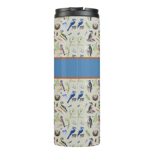 Bird Pattern Kingfisher, Blue Jay, Woodpecker Name Thermosbeker (Achterkant)