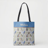 Bird Pattern Kingfisher, Blue Jay, Woodpecker Name Tote Bag (Voorkant)