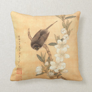 Bird & Peach Bloesems Ming Dynasty Oosterse kunst Kussen