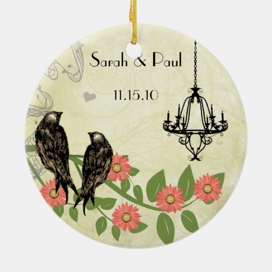  Bird Peach Koral Photo Chandelier Keramisch Ornament (Achterkant)