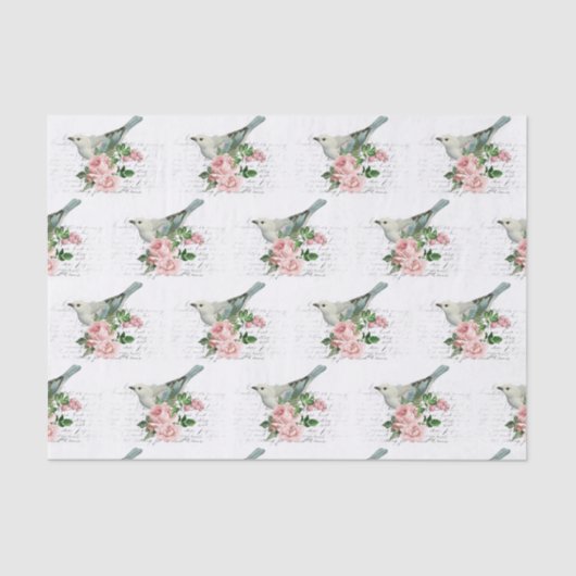  Bird & Pink Flower Art Letter Tissue Papier (Voorkant)