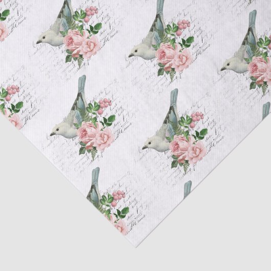  Bird & Pink Flower Art Letter Tissue Papier (Detail)