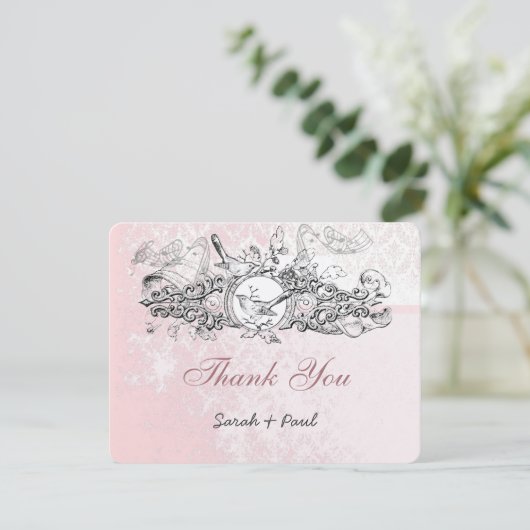 Bird Pink Musical Scroll Weddenschap Bedankt (Staand voorkant)