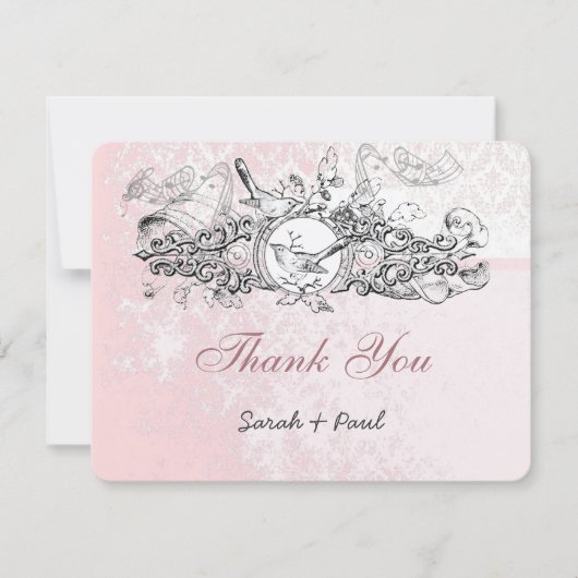 Bird Pink Musical Scroll Weddenschap Bedankt (Voorkant)