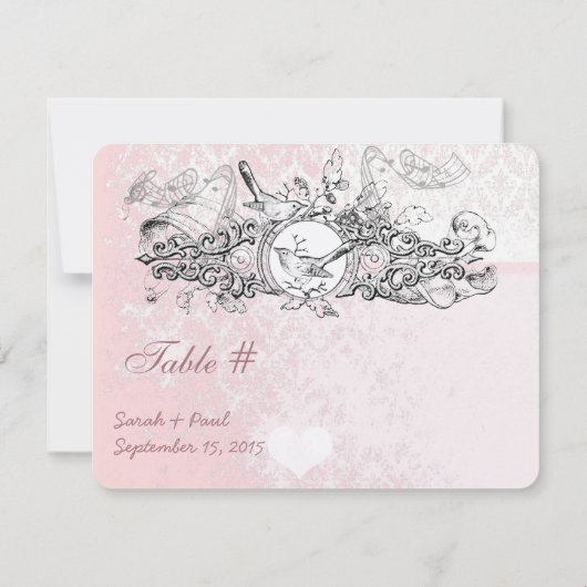 Bird Pink Musical Scroll Wedding Table No. Kaart (Achterkant)