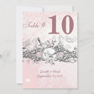  Bird Pink Musical Scroll Wedding Table No. Kaart