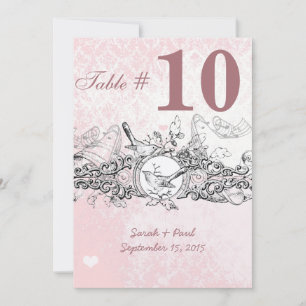  Bird Pink Musical Scroll Wedding Table No. Kaart