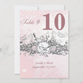  Bird Pink Musical Scroll Wedding Table No. Kaart (Achterkant)