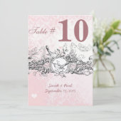  Bird Pink Musical Scroll Wedding Table No. Kaart (Staand voorkant)