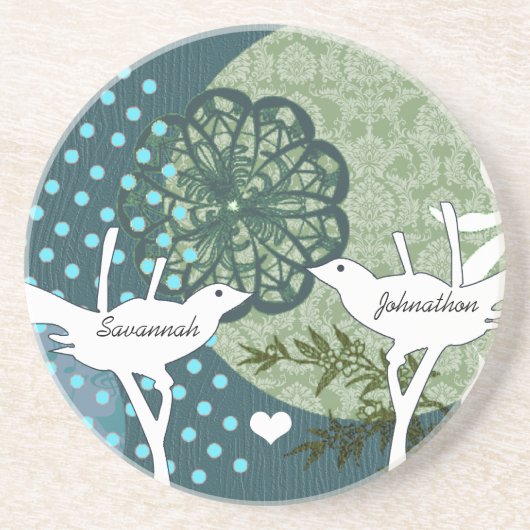 Bird Polka Dot Collage Onderzetters (Voorkant)