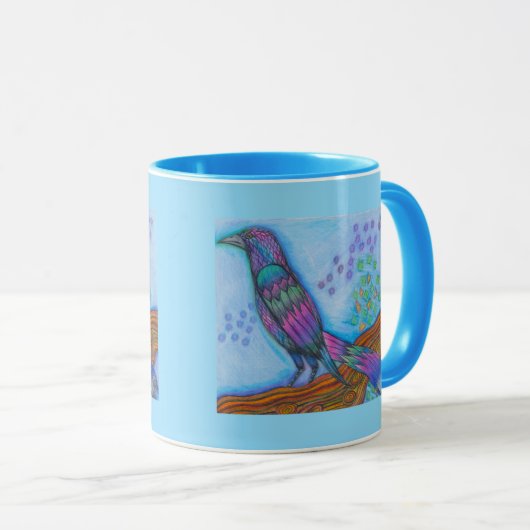 Bird Print Coffee Mok met geweldige staartgrackle (Voorkant rechts)