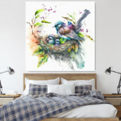 Bird Print Nursery Art - Stretted Canvas Print (Insitu (Slaapkamer))