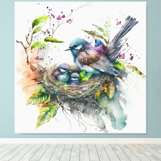 Bird Print Nursery Art - Stretted Canvas Print (Insitu (Houten vloer))