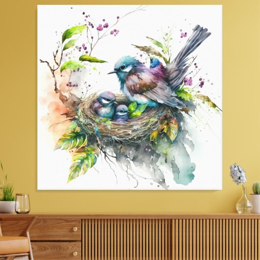 Bird Print Nursery Art - Stretted Canvas Print (Insitu (Woonkamer))
